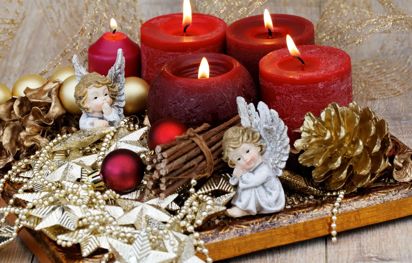 Photo wallpaper holiday, new year, candles, angels