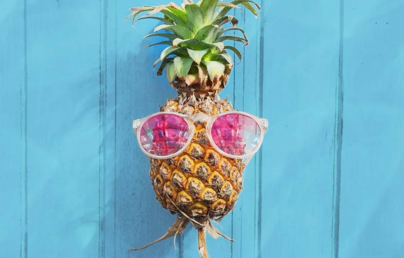 Photo wallpaper beach, summer, stay, glasses, summer, pineapple, beach, vacation
