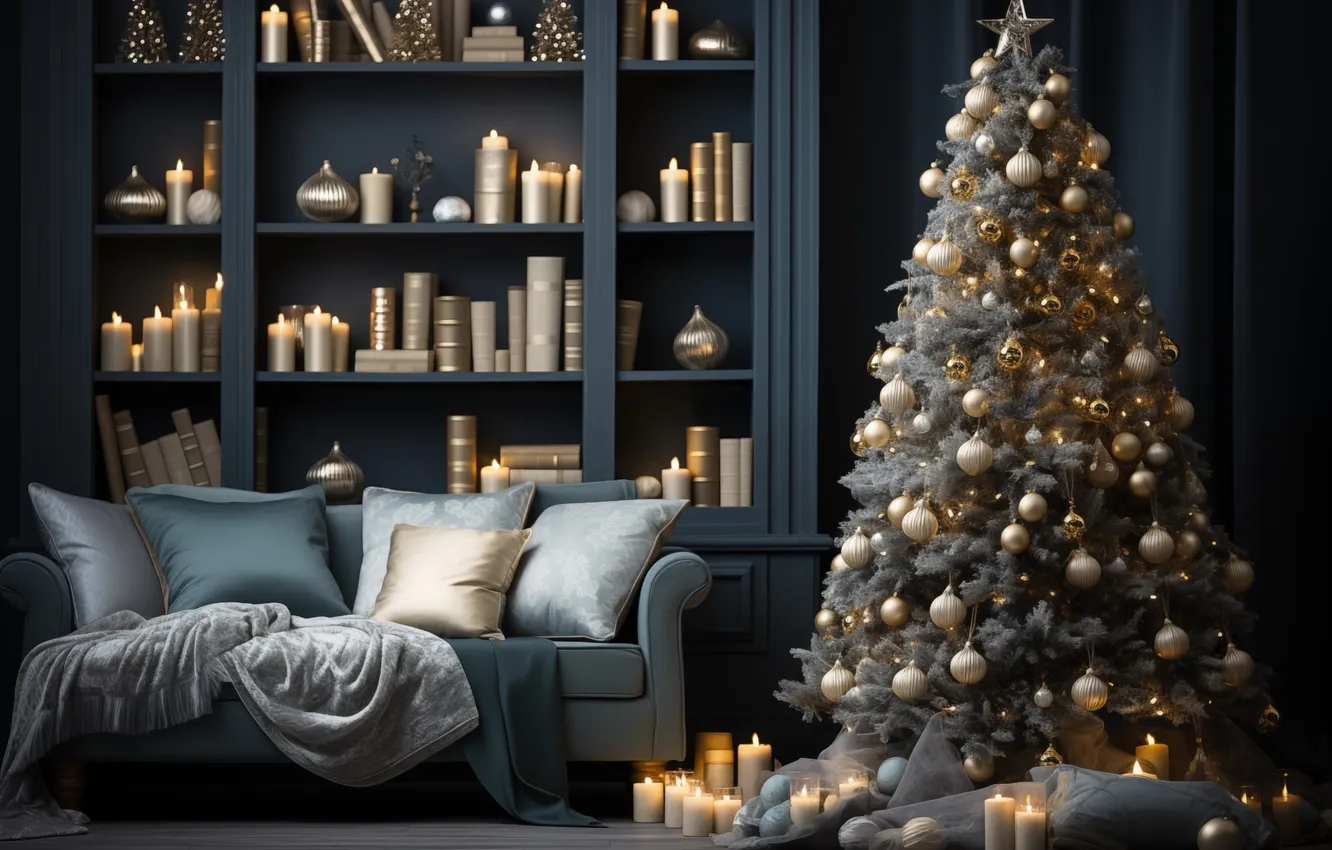 Photo wallpaper decoration, room, gift, tree, new year, interior, Christmas, Christmas