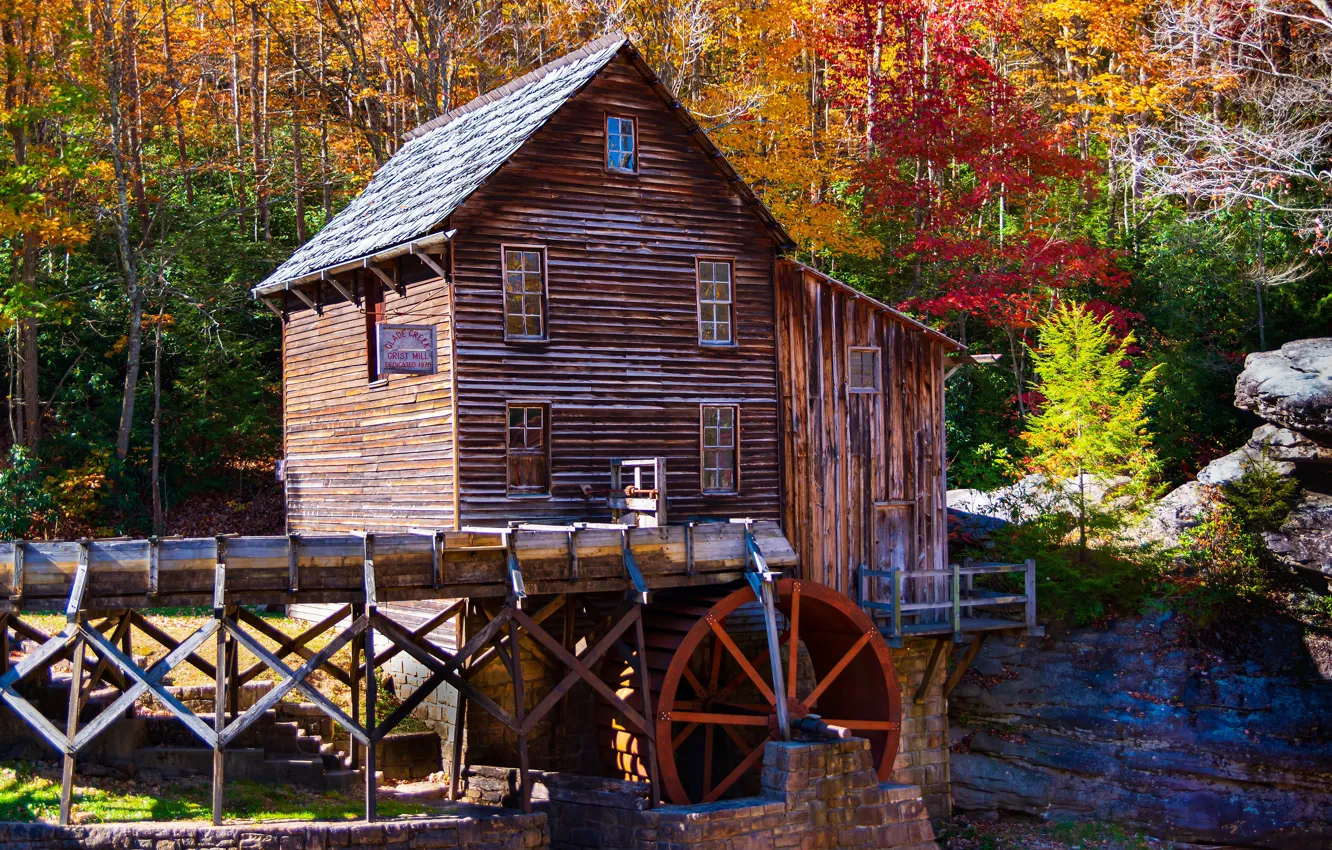 Photo wallpaper water mill, Crystal Mill, autumn