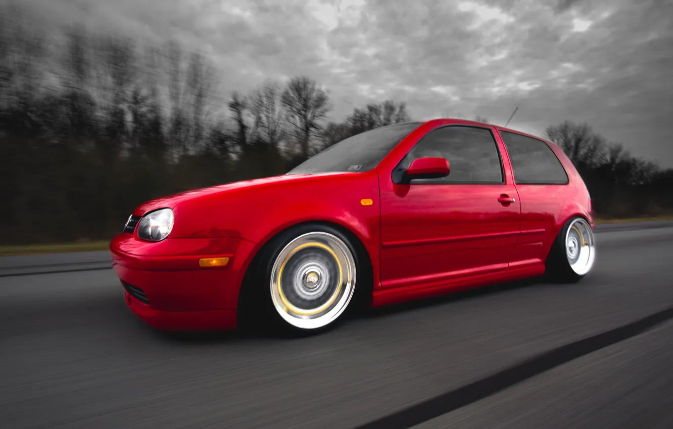 Photo wallpaper red, tuning, speed, volkswagen, red, Golf, golf, Volkswagen