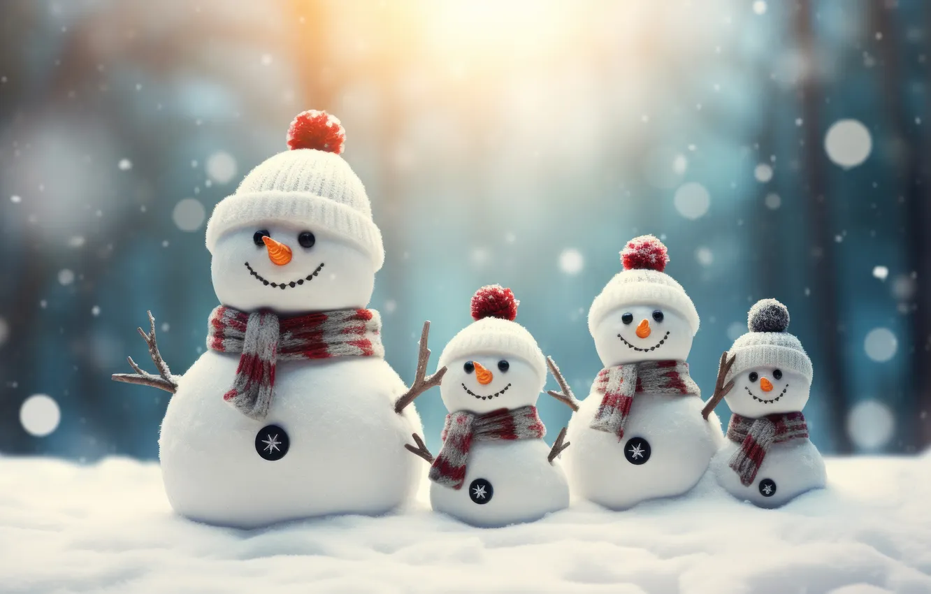 Photo wallpaper winter, snow, new year, Christmas, snowman, Christmas, winter, cute