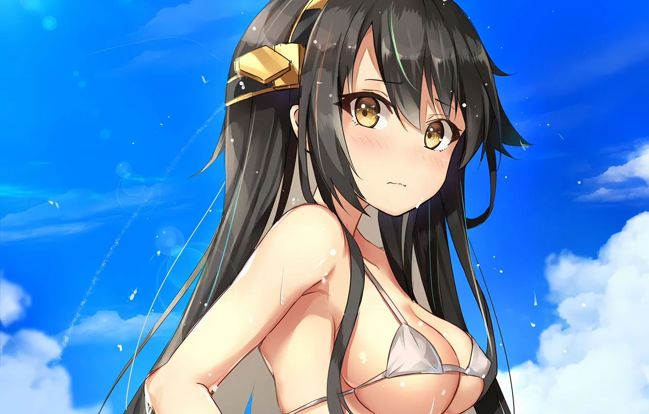 Photo wallpaper girl, sexy, wet, cleavage, sky, long hair, boobs, anime