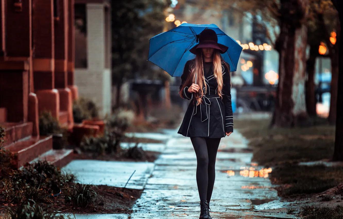 Photo wallpaper girl, umbrella, cloak