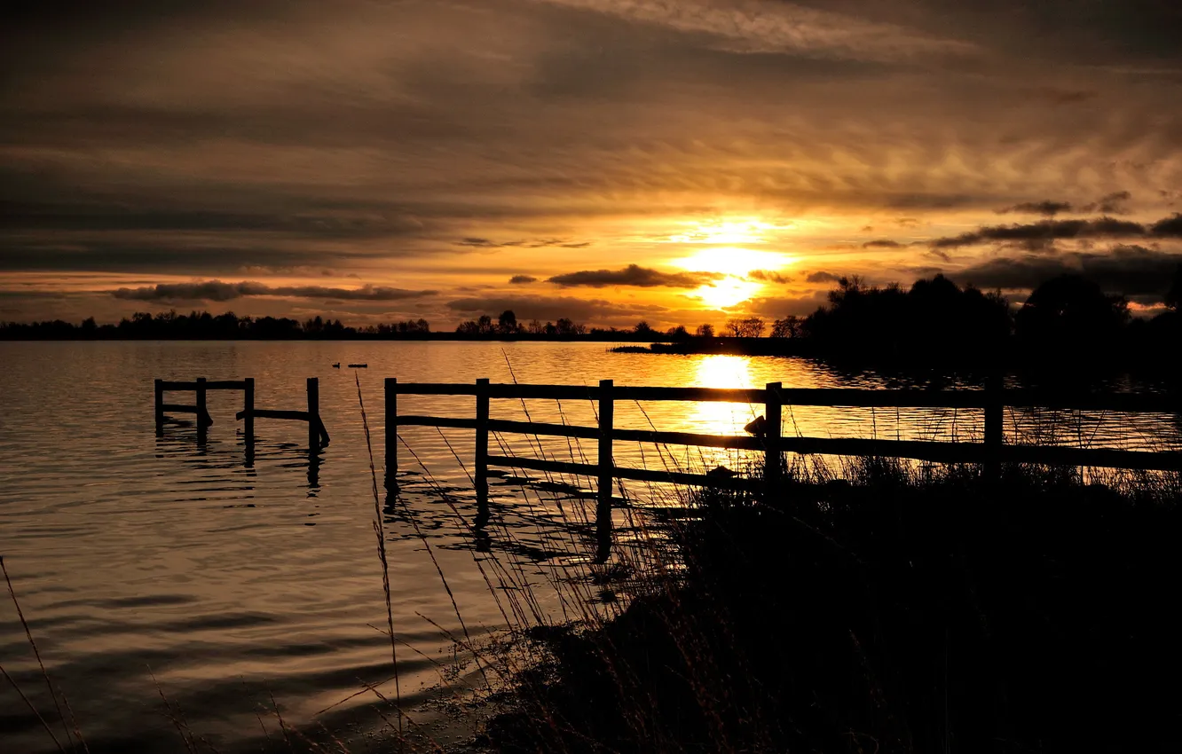 Photo wallpaper the sky, sunset, lake
