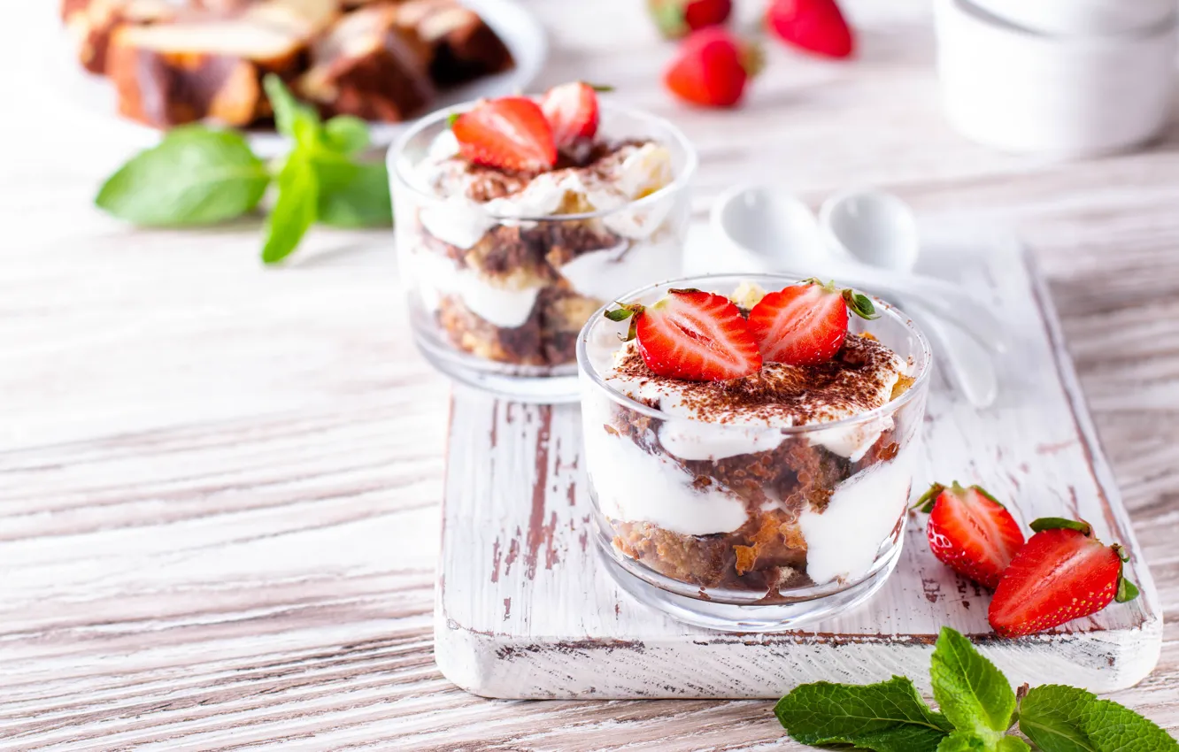 Photo wallpaper berries, chocolate, ice cream, dessert, biscuit, Qwartm