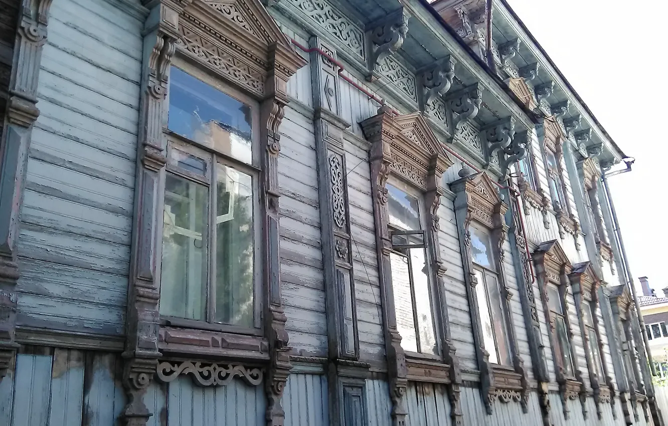 Photo wallpaper thread, plat, wooden house