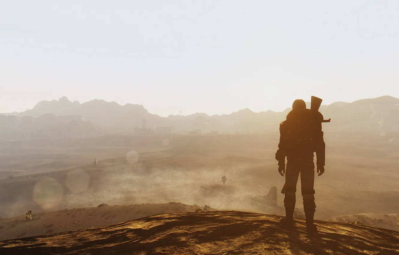 Photo wallpaper mountains, weapons, desert, people, costume, Fallout, Heath, New Vegas