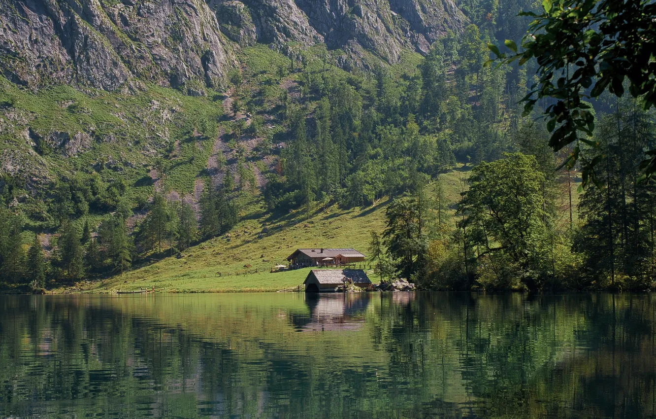 Photo wallpaper green, summer, mountains, lake, people, Heat