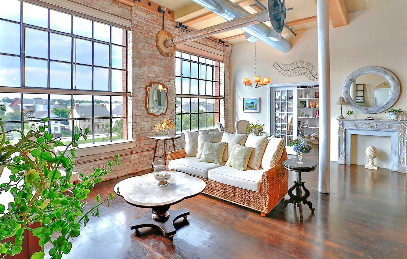 Photo wallpaper design, style, room, interior, living room, Massachusetts, Loft