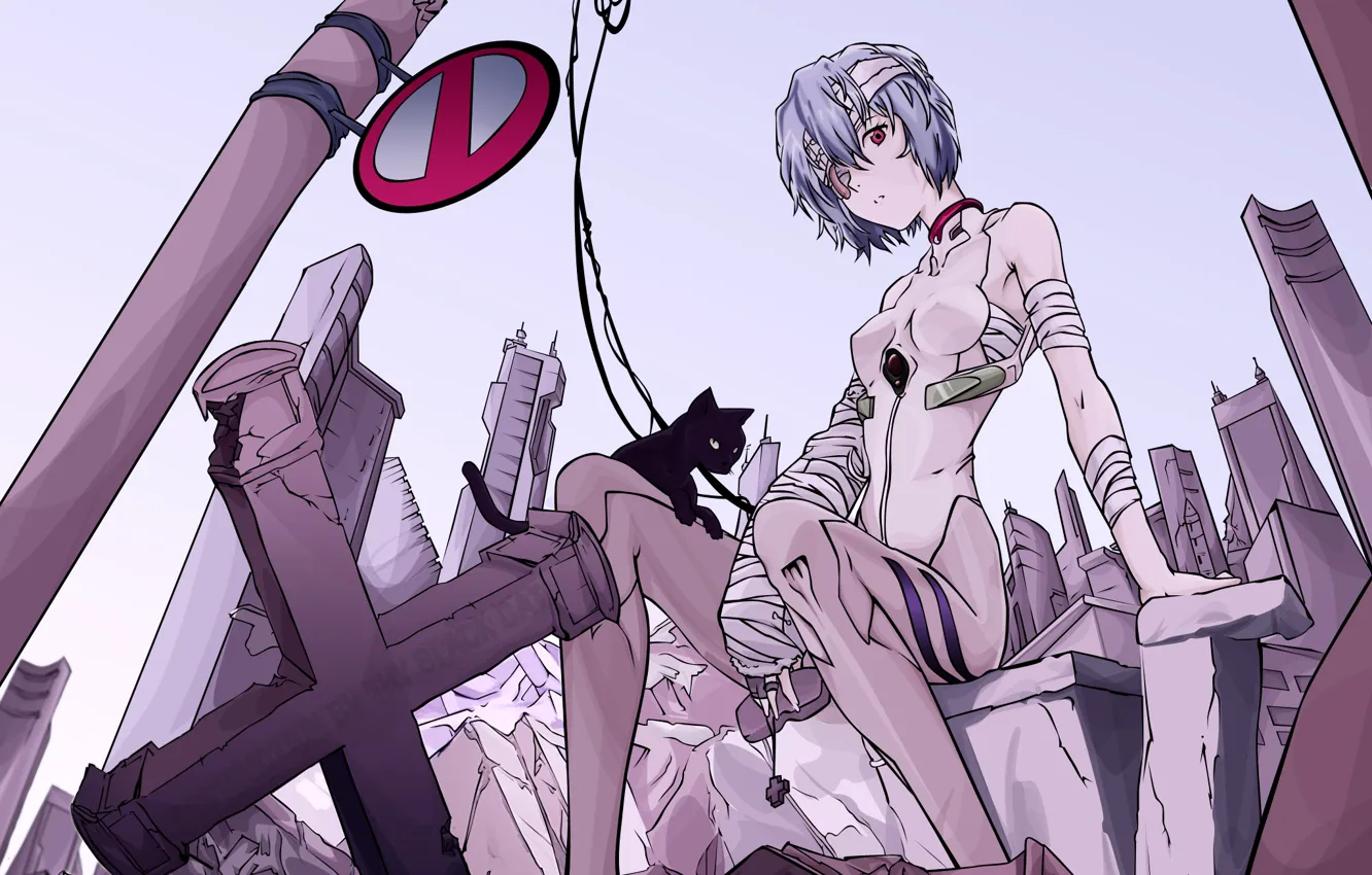 Photo wallpaper the city, neon genesis evangelion, Evangelion, Rei Ayanami