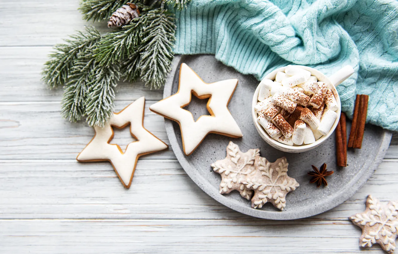 Photo wallpaper cookies, sweater, cocoa, spices
