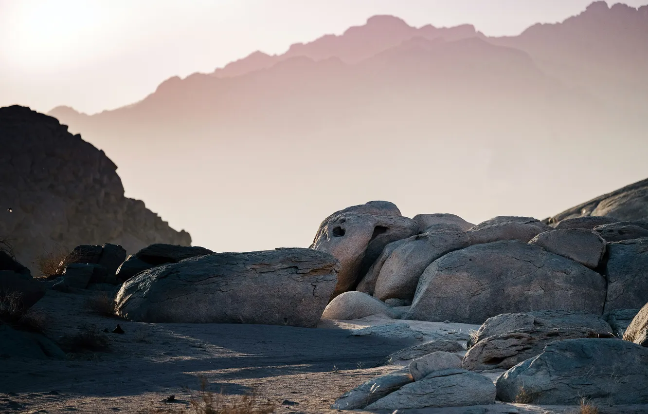 Photo wallpaper mountains, desert, boulders, bokeh, Saudi Arabia