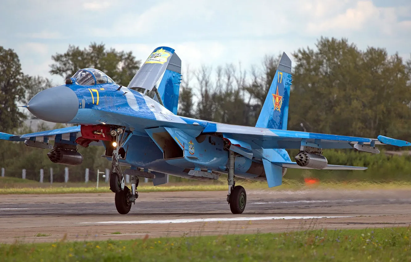 Photo wallpaper Su-27, Sukhoi, the fourth generation fighter, Air force Kazakhstan, Soviet/Russian multirole all-weather