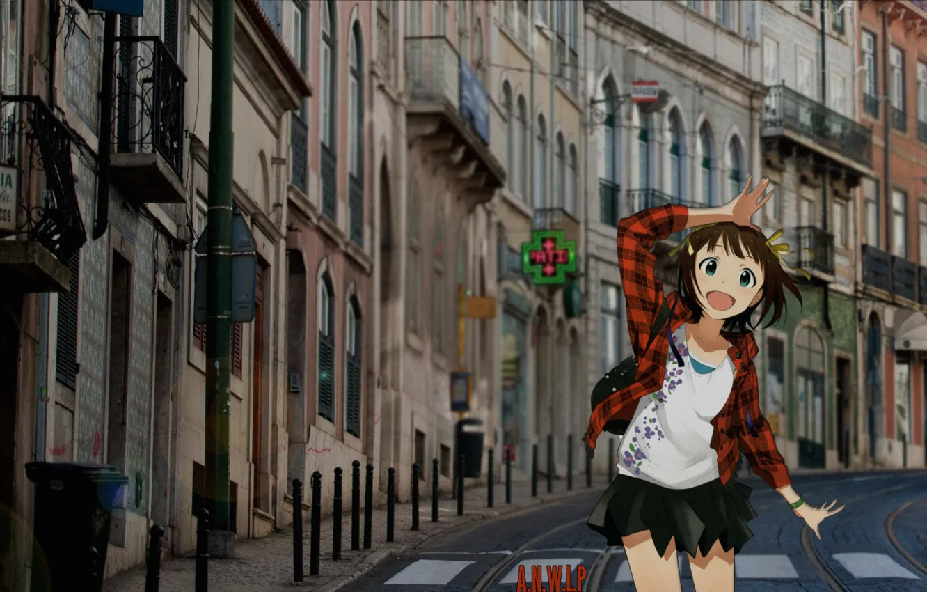 Photo wallpaper girl, happiness, street, anime, day, madskillz, madskillz anime, clear weather