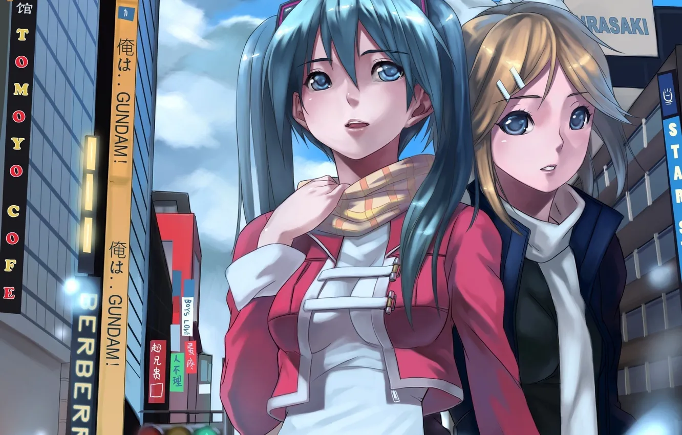 Photo wallpaper girl, the city, anime, headphones