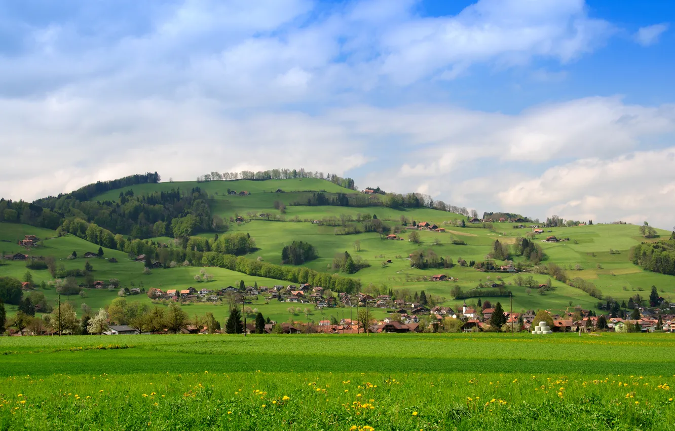 Photo wallpaper field, landscape, nature, the city, photo, home, Switzerland, Wattenwil