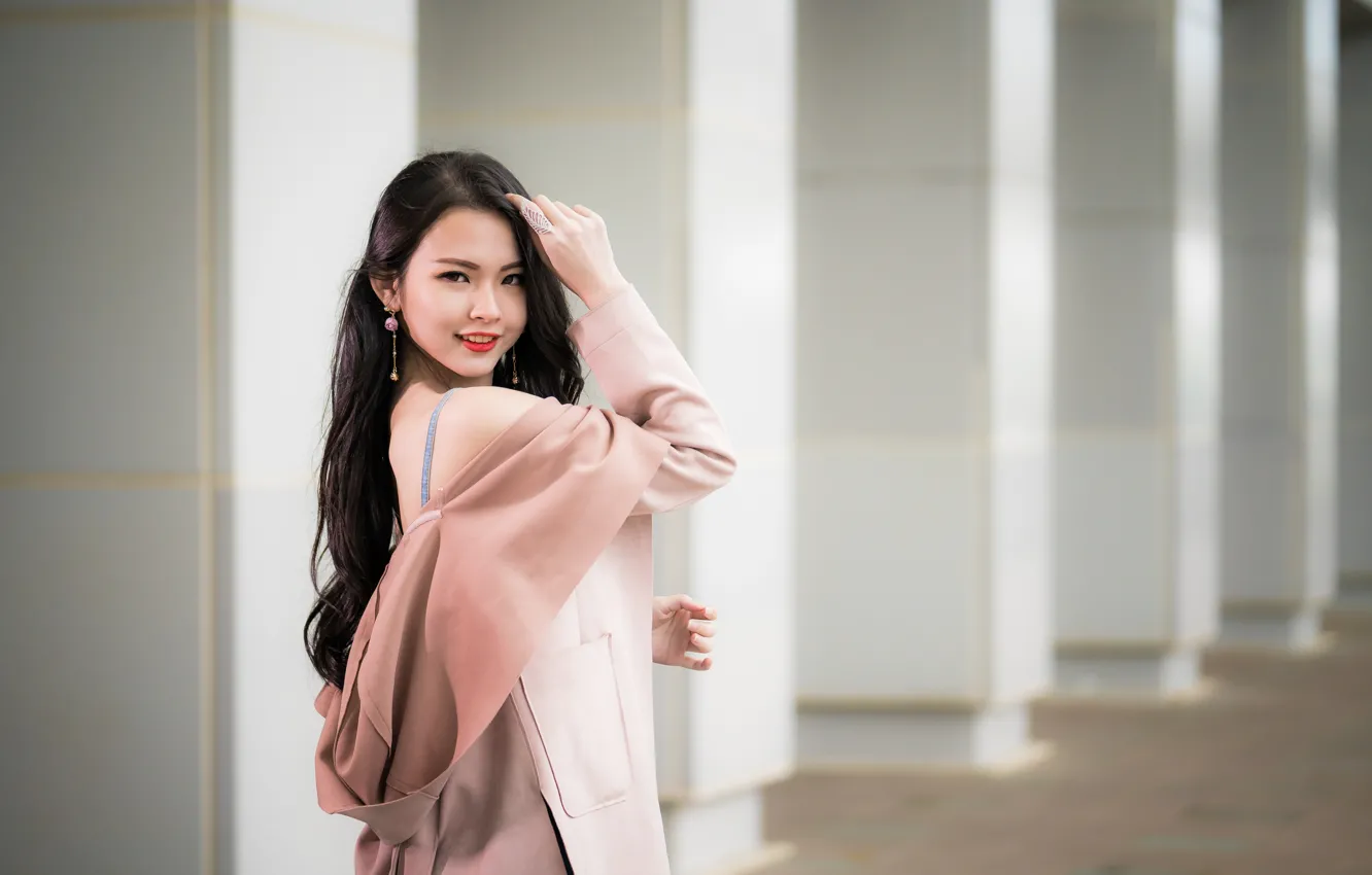 Photo wallpaper look, girl, smile, sweetheart, Asian, bokeh