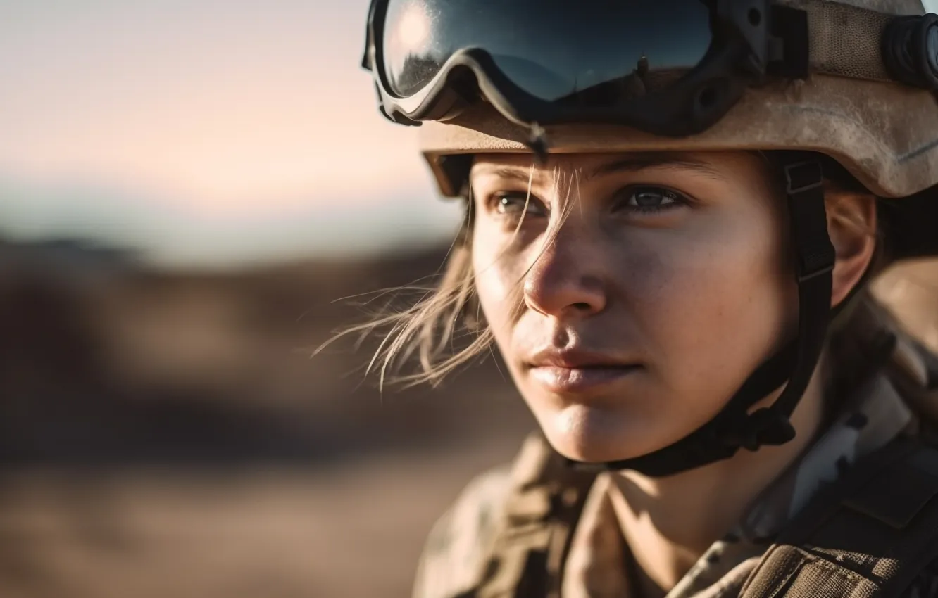 Photo wallpaper look, girl, soldiers, helmet, closeup, digital art, AI art, The Art of Artificial Intelligence