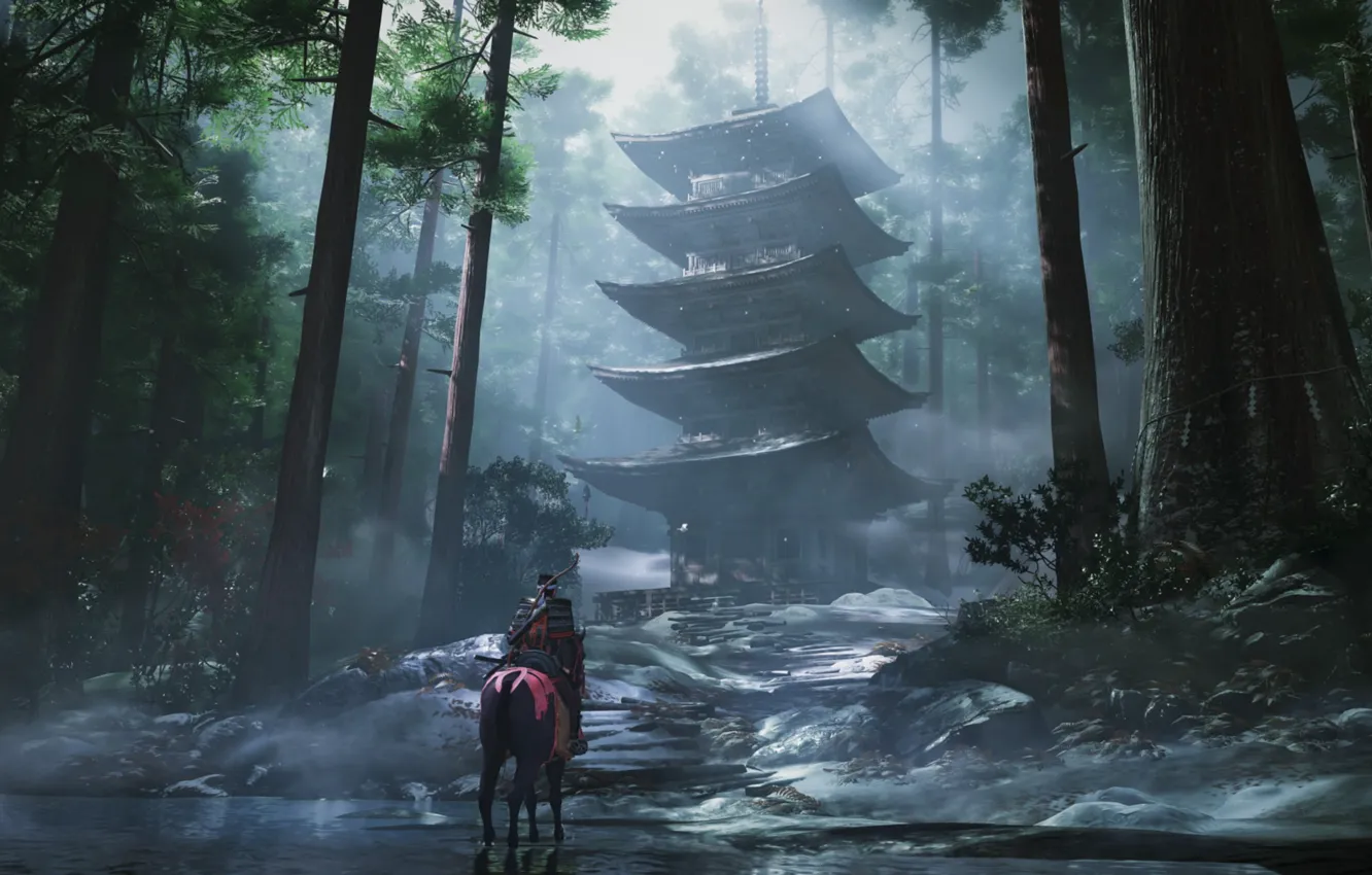 Photo wallpaper The game, Samurai, Games, Art, Samurai, Horse, Ghost of Tsushima, Games art