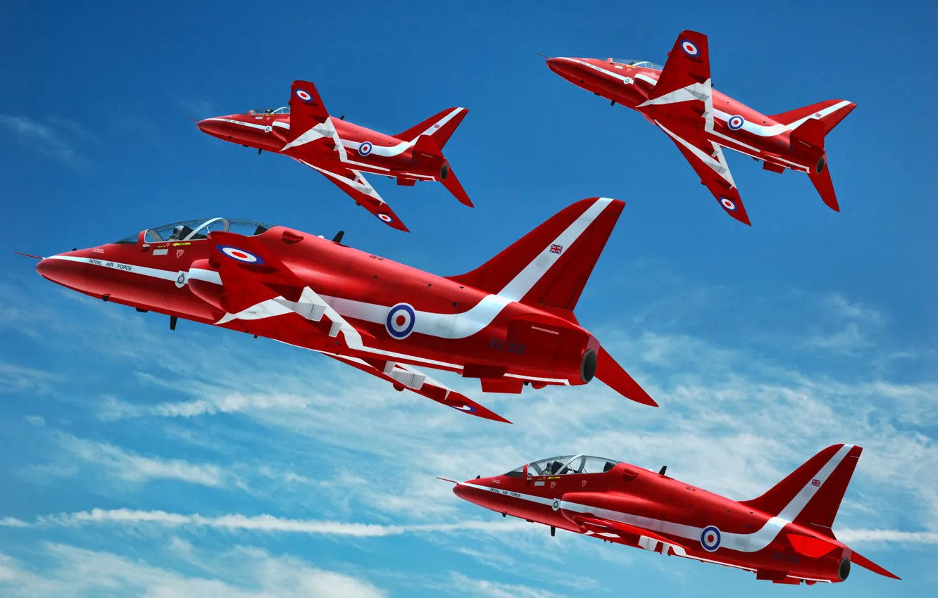 Photo wallpaper clouds, flight, strip, aircraft, red, in the sky, Bjorn Vanneste, Hawk T1A