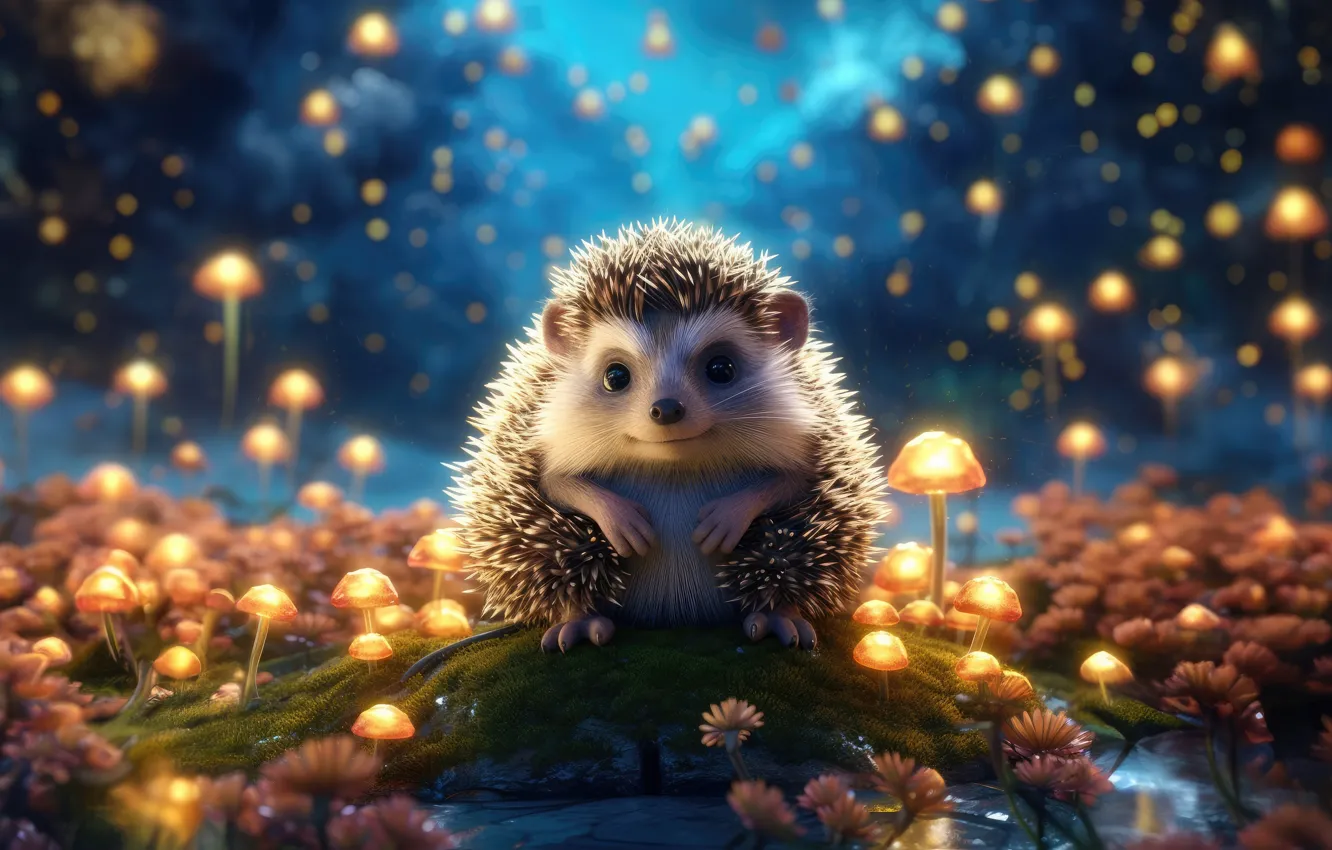 Photo wallpaper art, cute, hedgehog