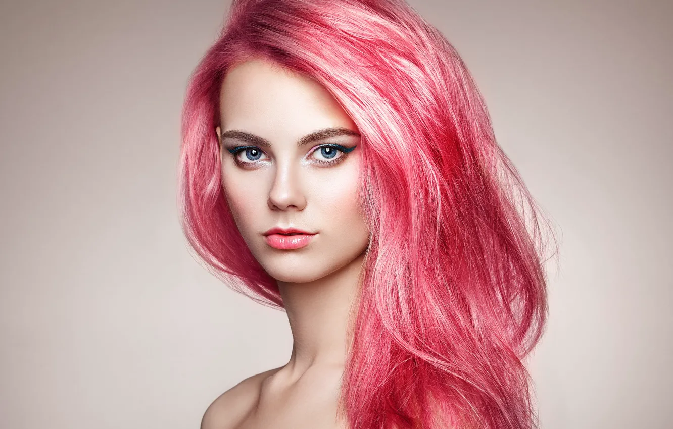 Photo wallpaper look, background, model, portrait, makeup, hairstyle, beauty, bare shoulders