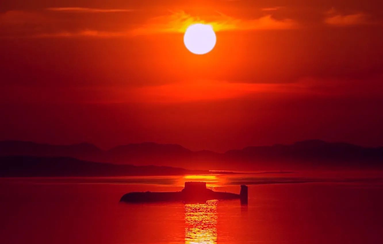 Photo wallpaper sunset, submarine, RAID