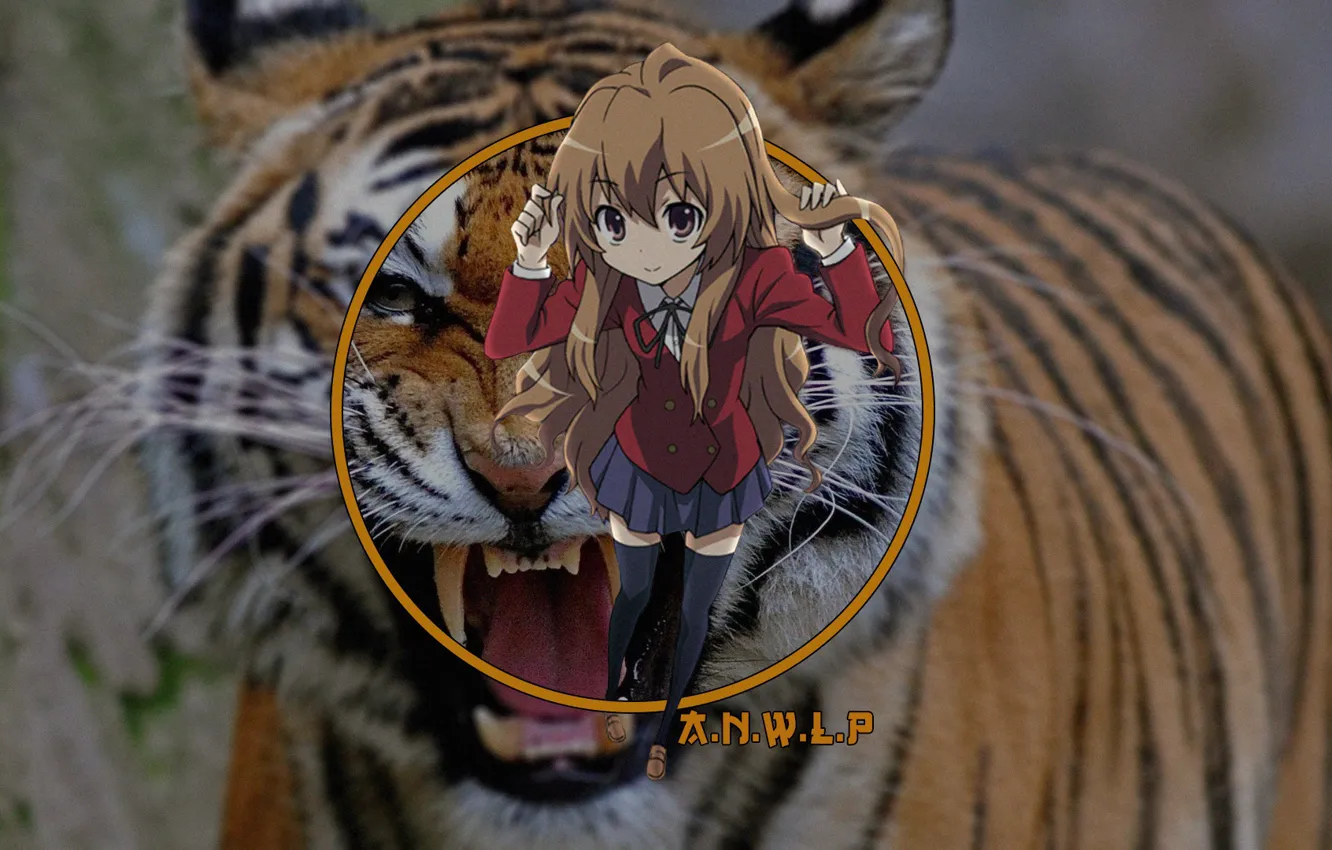 Photo wallpaper girl, tiger, anime, Tora Dora, madskillz, Tiger vs dragon