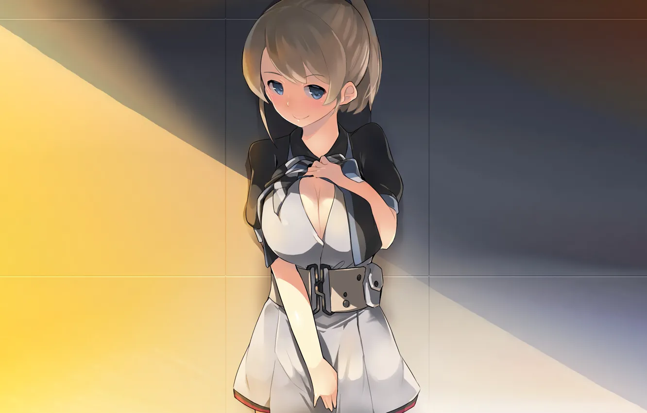 Photo wallpaper girl, sexy, cleavage, dress, boobs, anime, blue eyes, beautiful