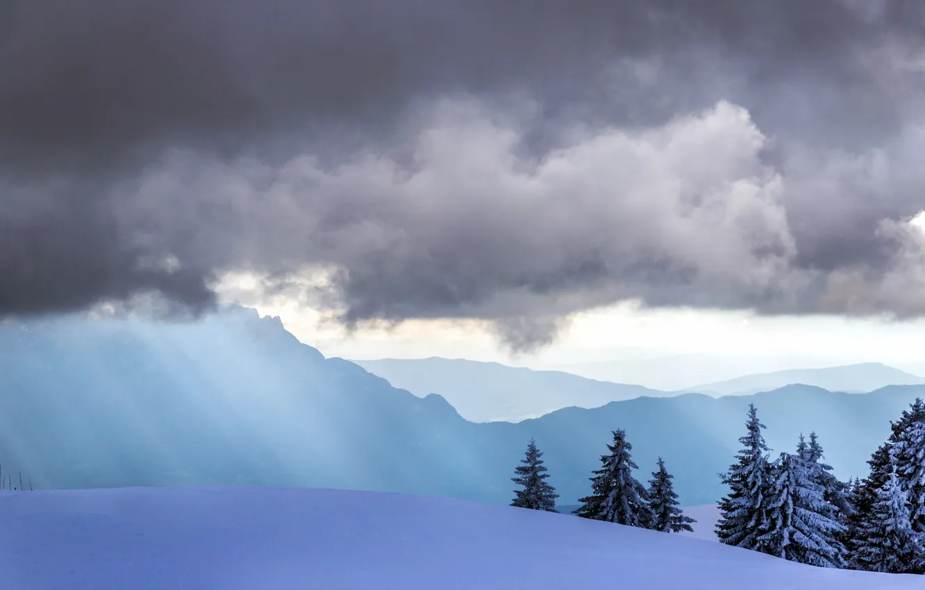 Photo wallpaper the sky, landscape, mountains, clouds