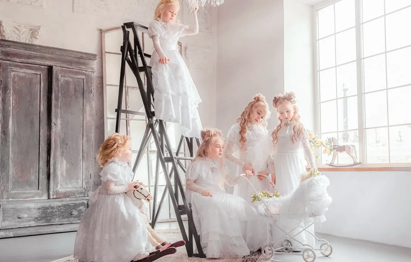 Photo wallpaper look, light, children, pose, style, retro, room, home