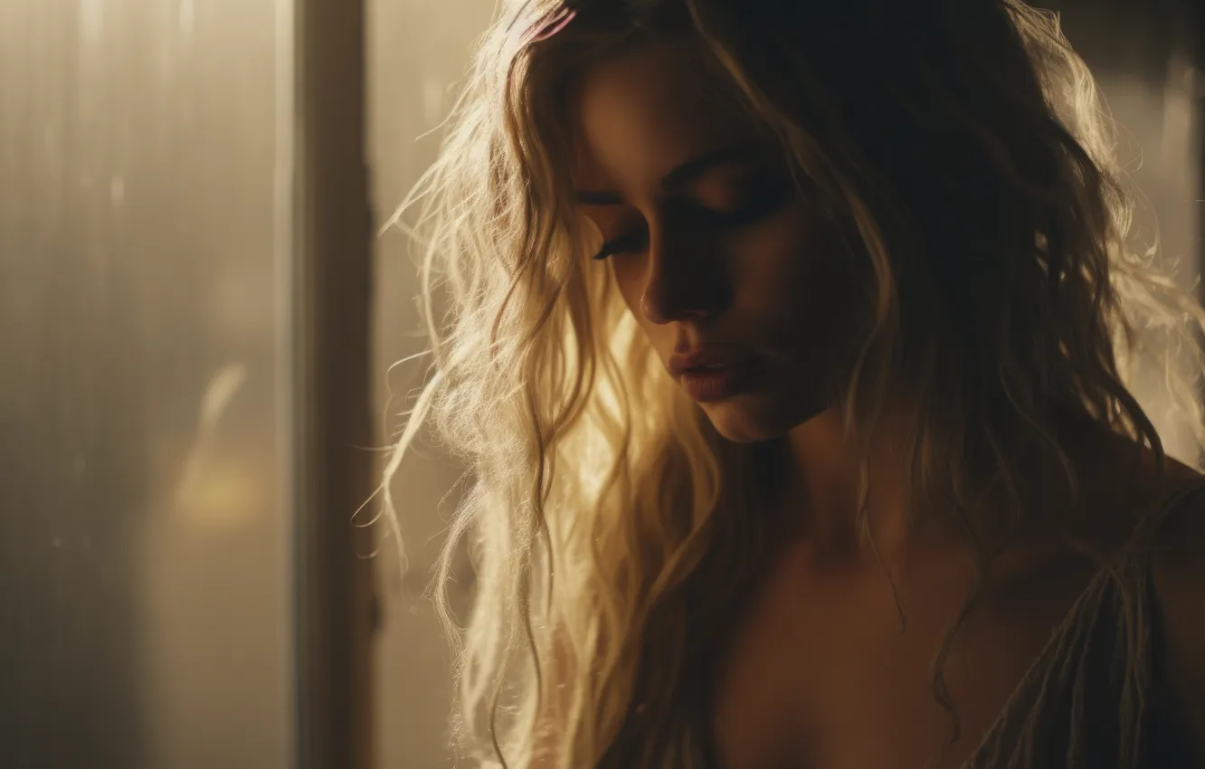 Photo wallpaper sadness, girl, hair, digital art, AI art, The Art of Artificial Intelligence, neural network