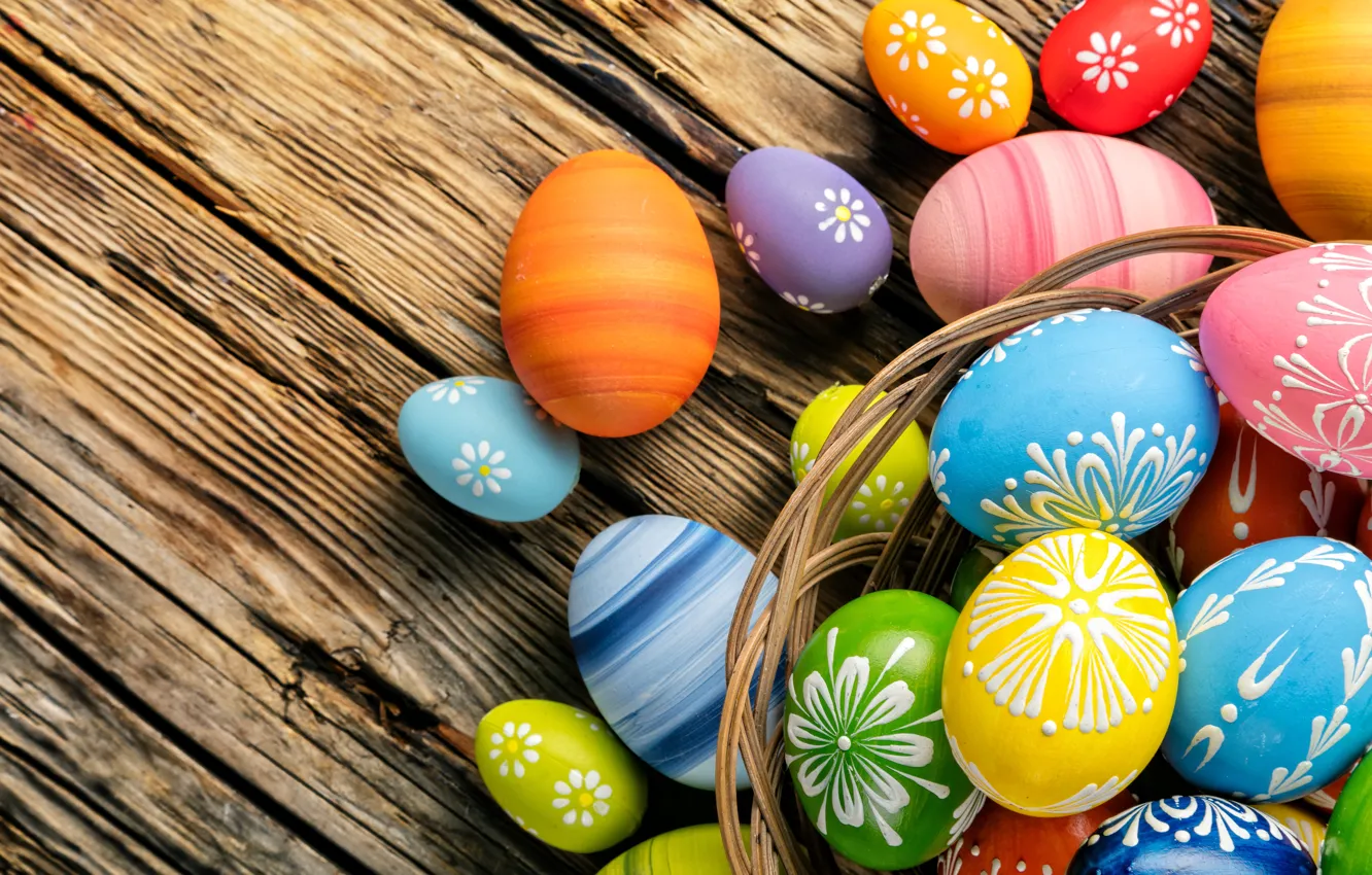 Photo wallpaper eggs, spring, colorful, Easter, wood, spring, Easter, eggs