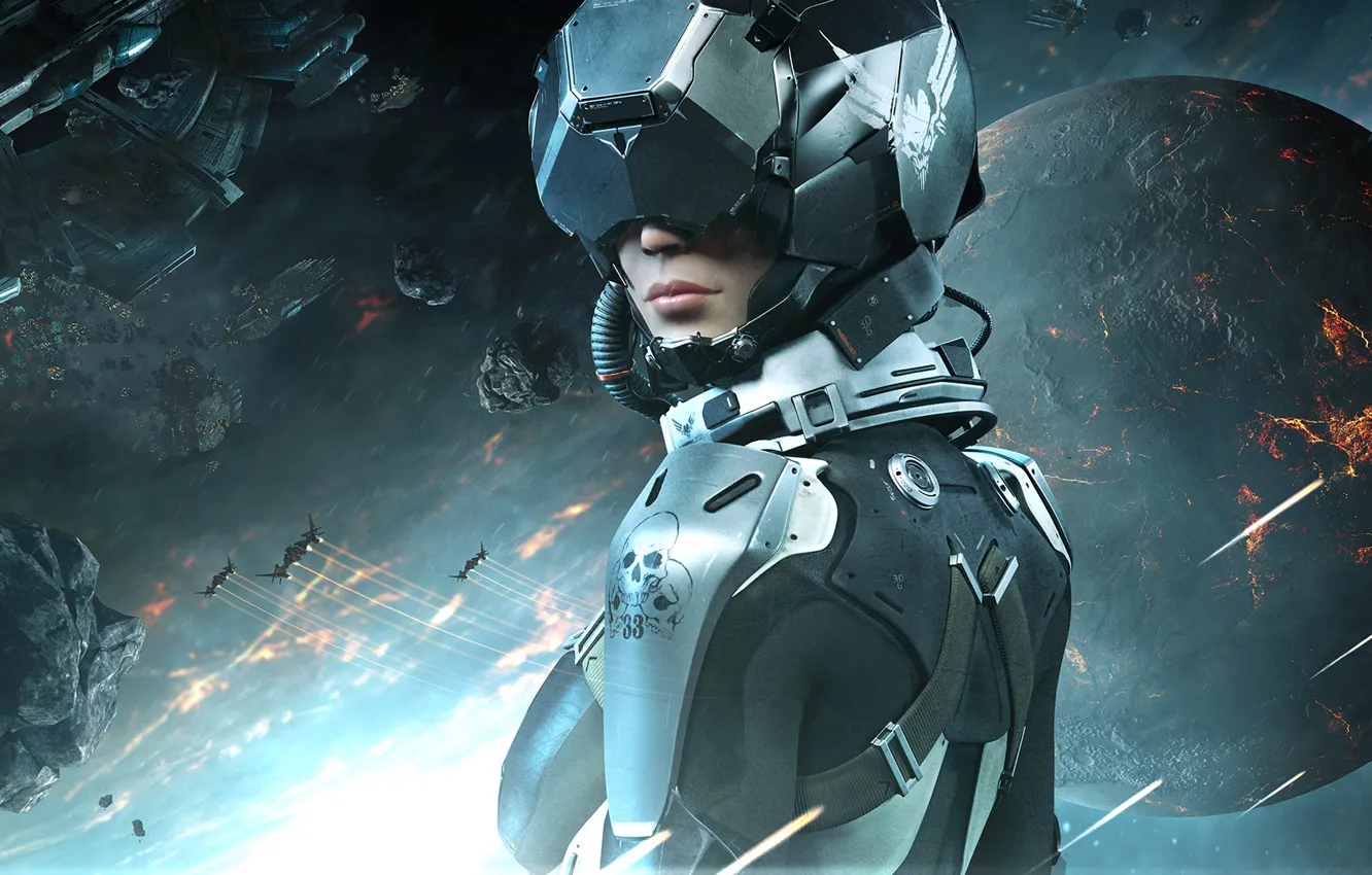 Photo wallpaper look, the wreckage, girl, space, light, lights, planet, the situation