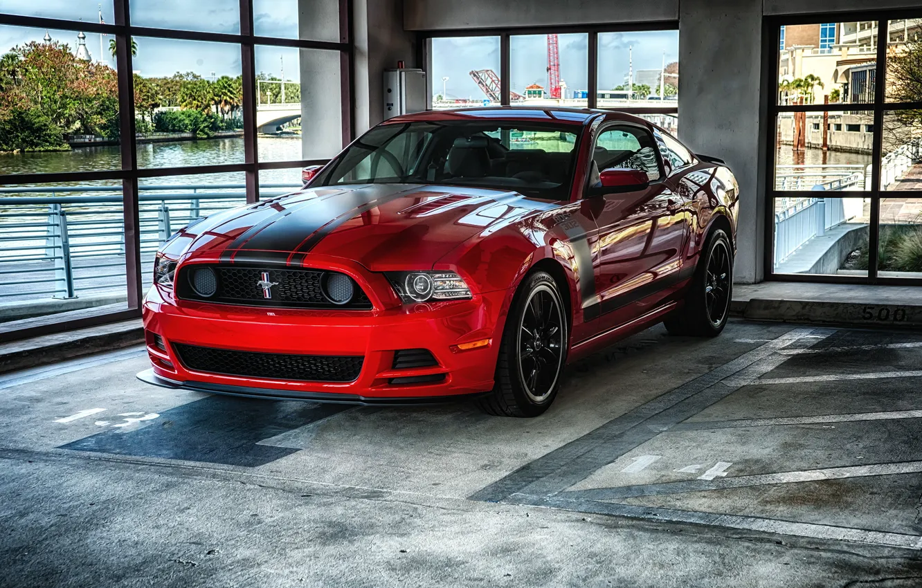 Photo wallpaper Mustang, red, ford, 302, Boss, room