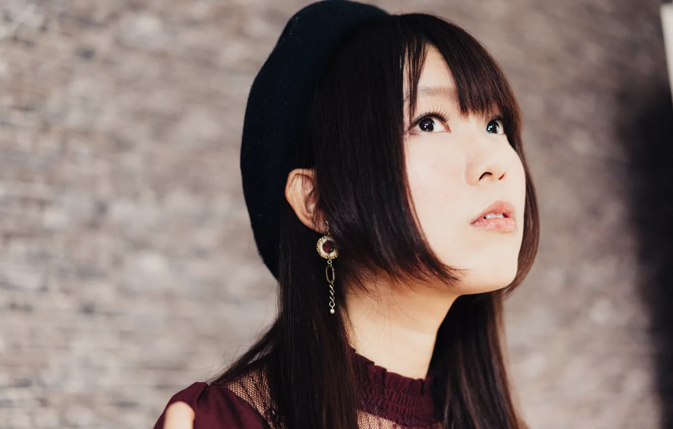 Photo wallpaper girl, blouse, long hair, beautiful, pretty, lips, face, brunette