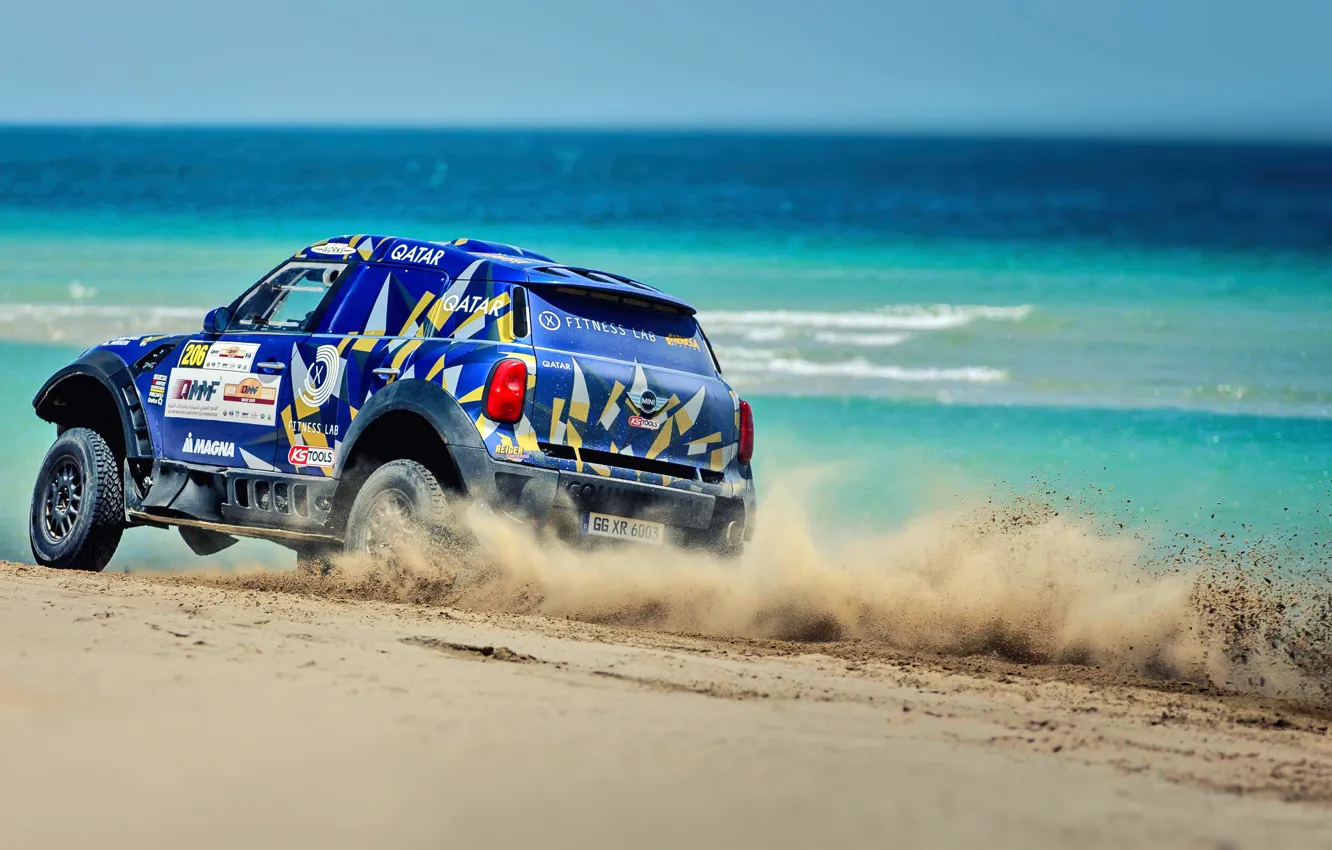 Photo wallpaper sand, sea, machine, auto, beach, race, sport, speed