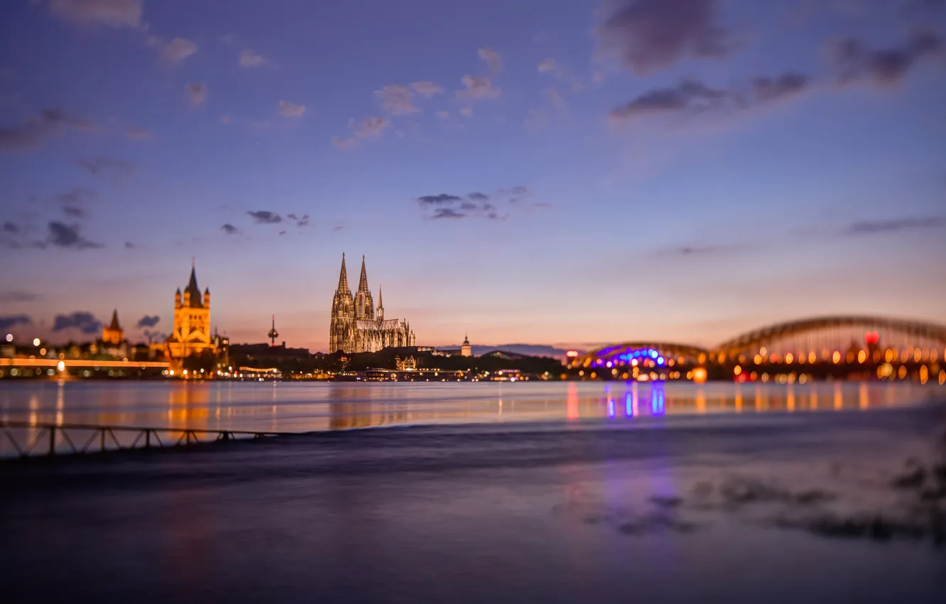 Photo wallpaper bridge, the city, river, morning, Germany, temple, architecture, Cologne