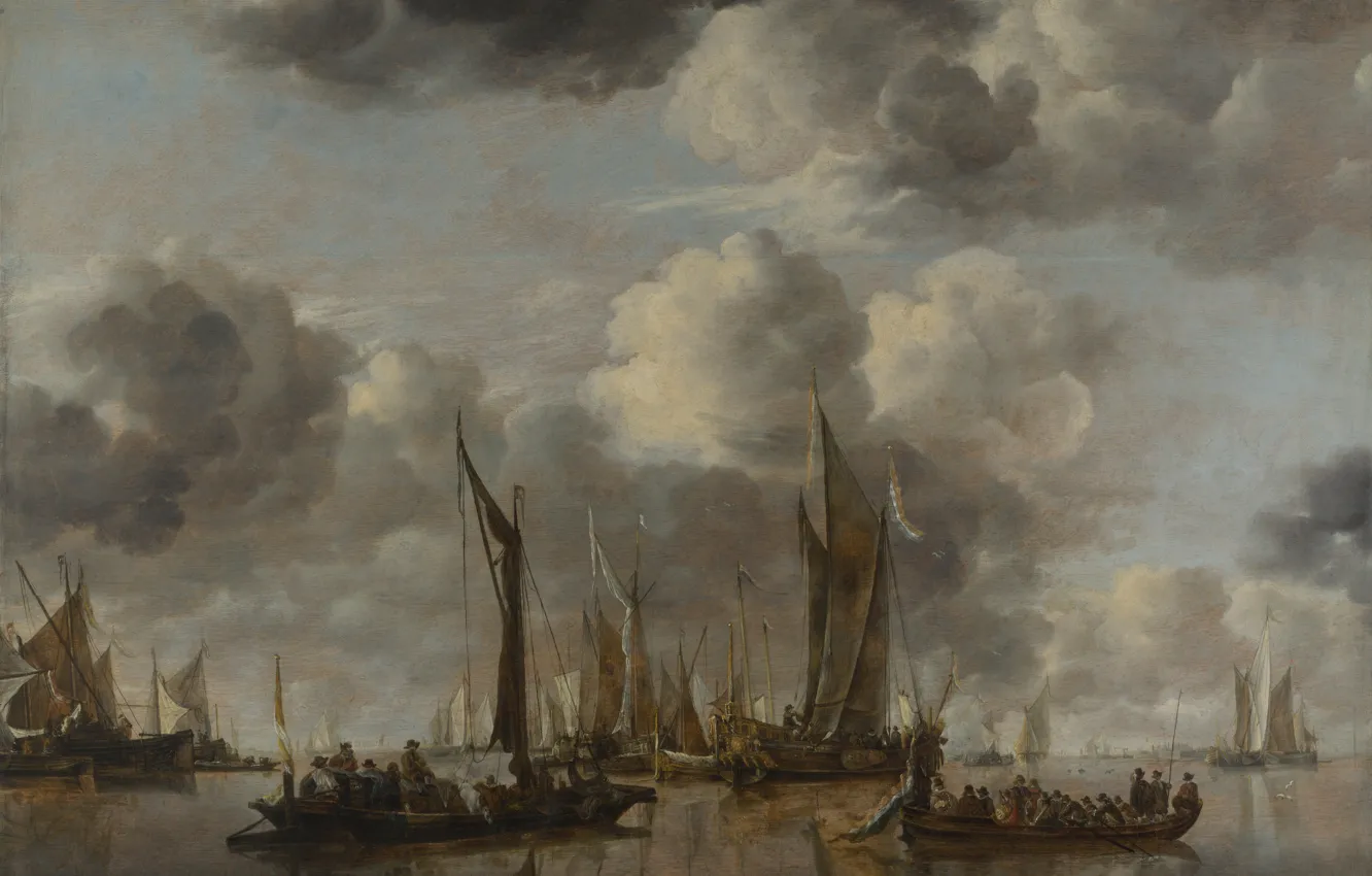 Wallpaper ship, picture, sail, Jan van de Cappelle, Jan van Kappel, A