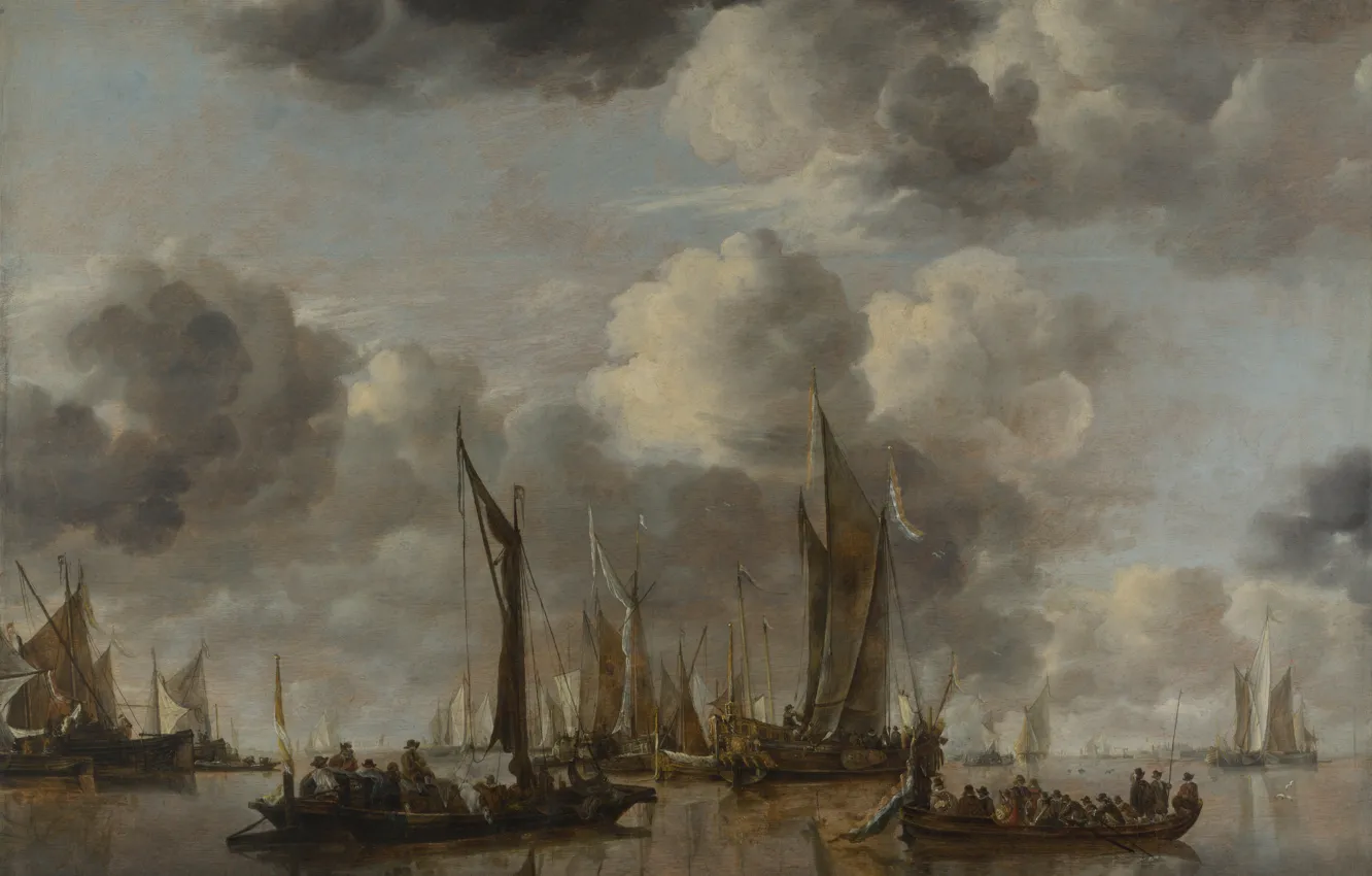 Photo wallpaper ship, picture, sail, Jan van de Cappelle, Jan van Kappel, A Shipping Scene with a …