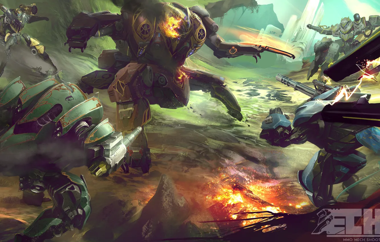 Photo wallpaper robot, fur, game, robot, mecha, anime, shooter, MMO