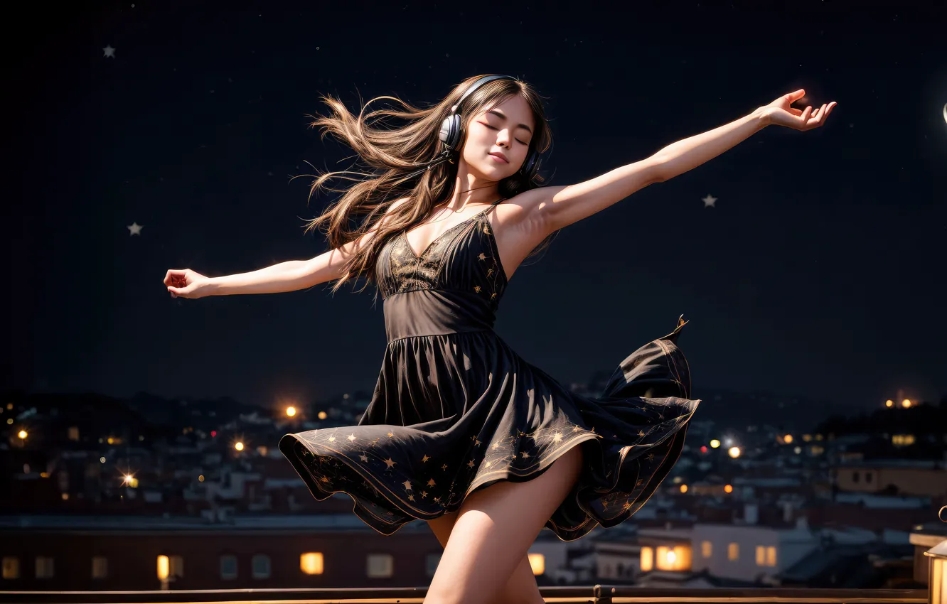 Photo wallpaper city, girl, Music, muse, midnight