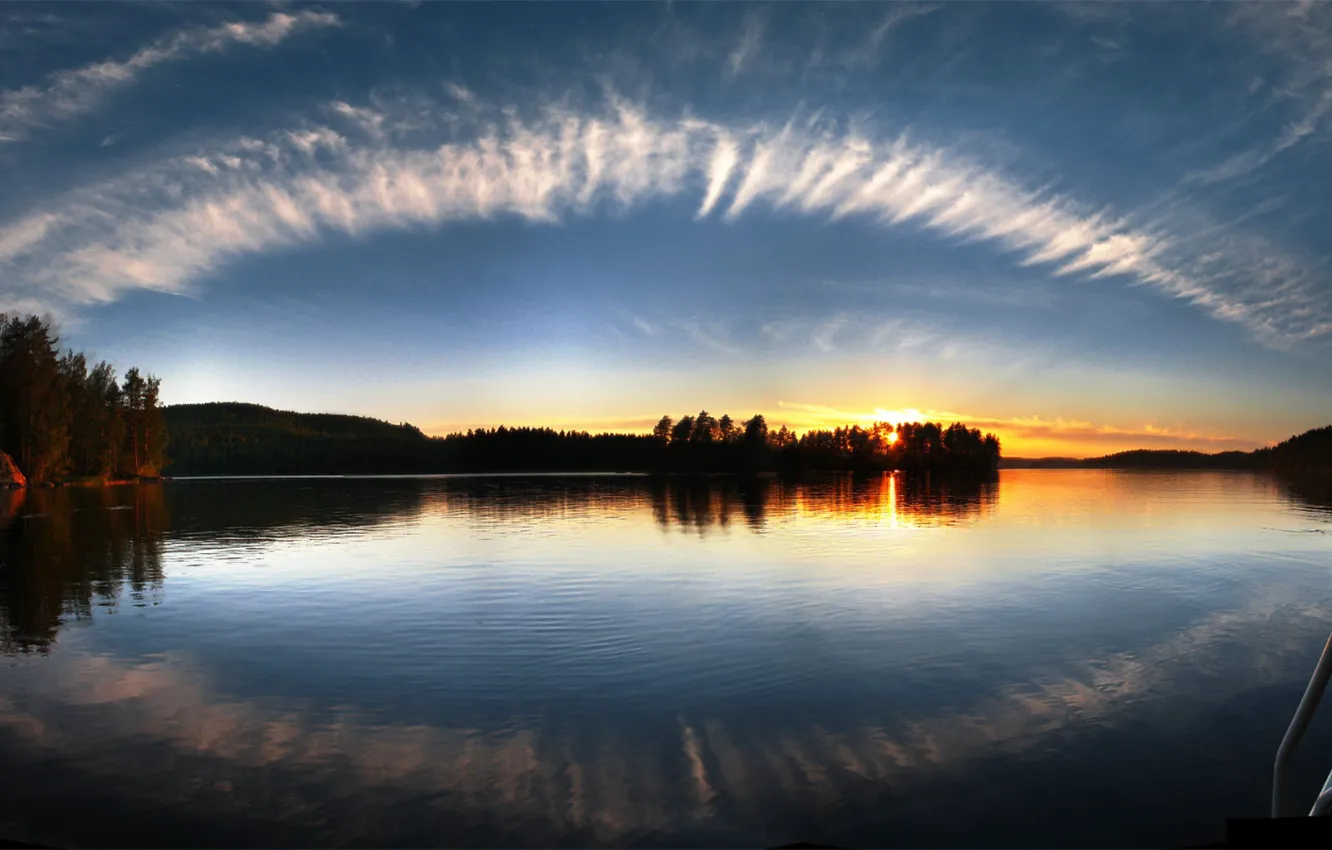 Photo wallpaper clouds, lake, focus, horizon