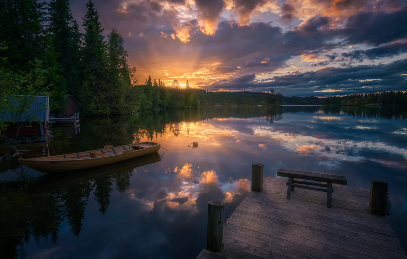 Photo wallpaper boat, pier, Norway, Ringerike