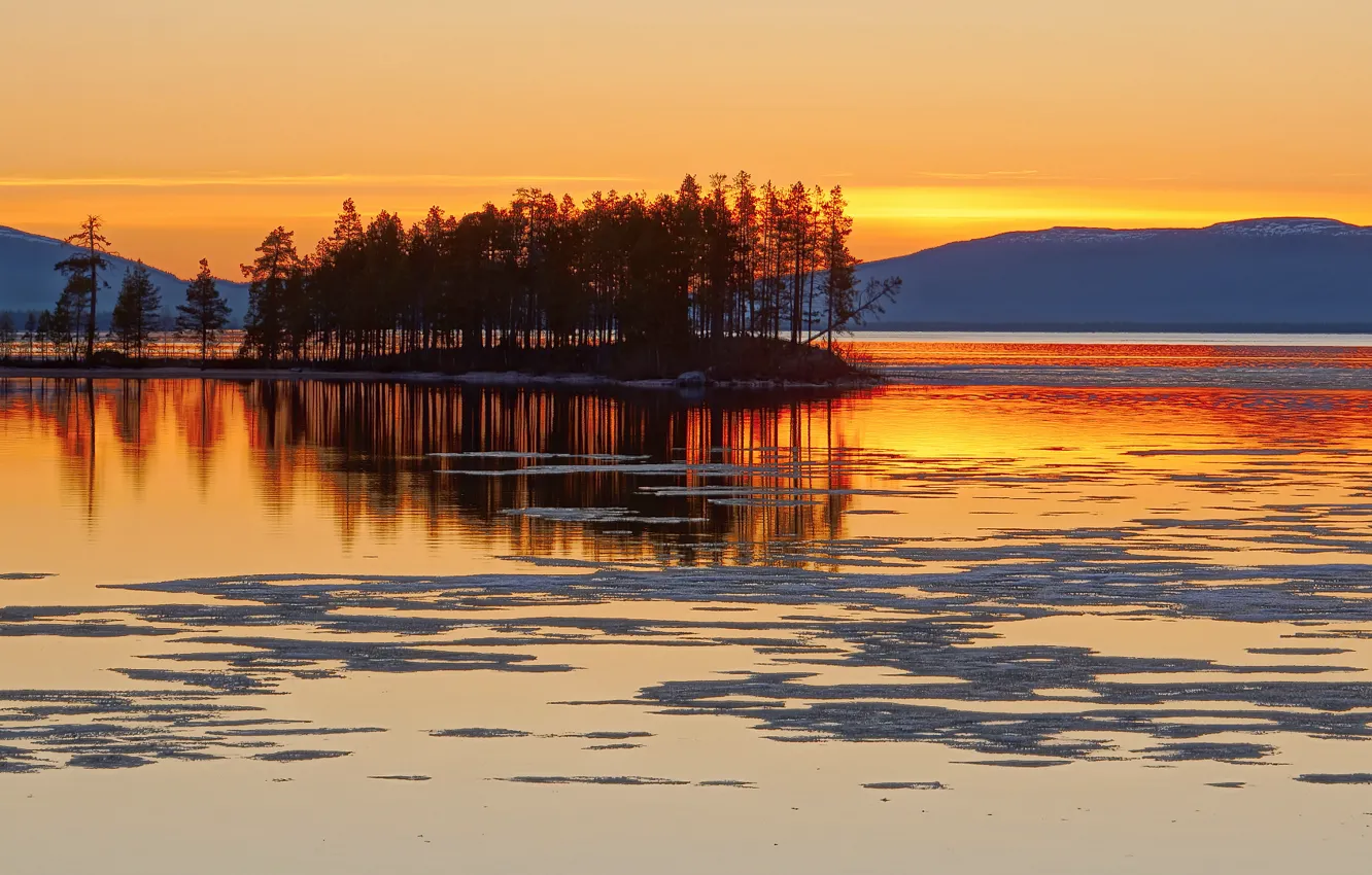 Photo wallpaper landscape, sunset, lake
