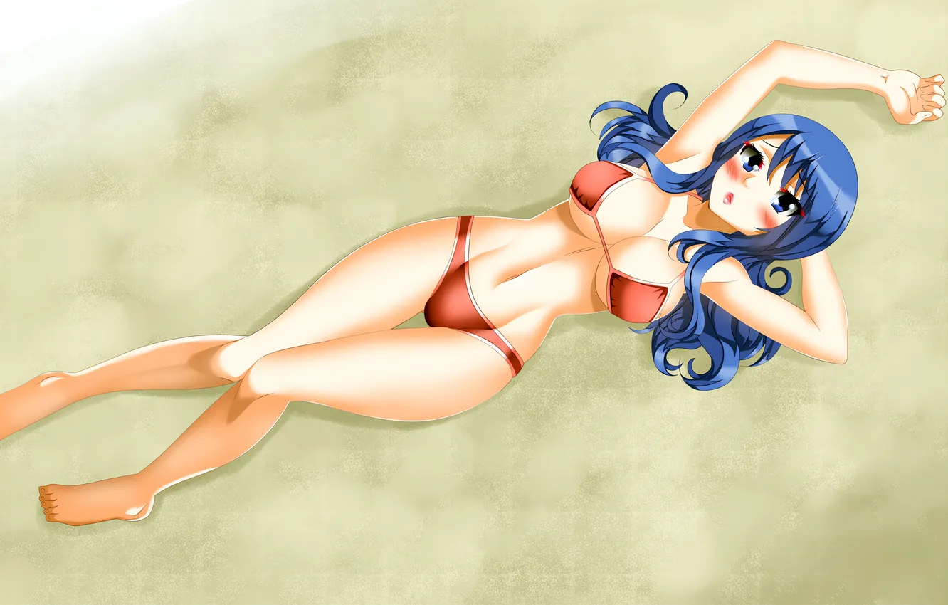 Photo wallpaper girl, sexy, cleavage, beach, long hair, legs, boobs, anime