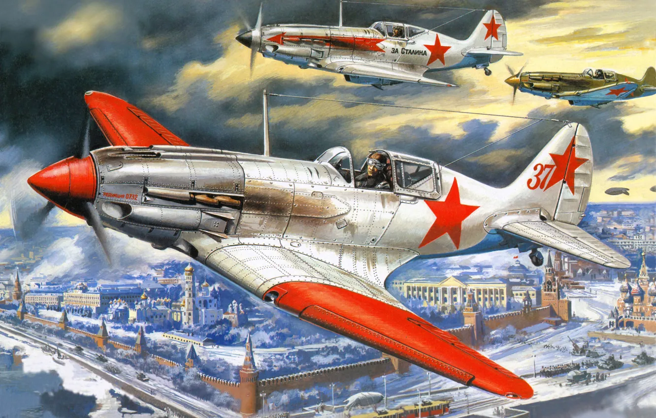 Photo wallpaper winter, the sky, war, fighter, Moscow, The Kremlin, Art, The MiG-3