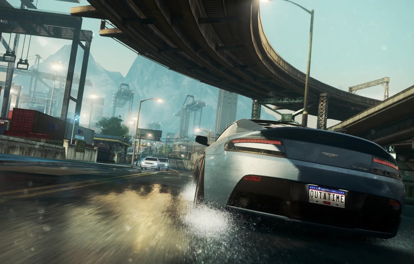 Photo wallpaper car, bridge, Aston Martin, race, track, Need For Speed Most Wanted