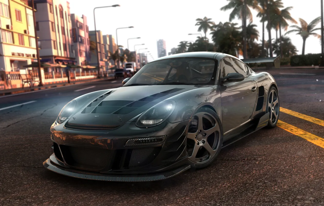 Photo wallpaper the city, strip, palm trees, race, track, Porsche 911, The Crew